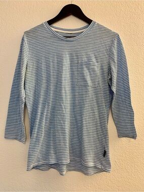 Patagonia Light Blue and White Striped Long Sleeve Shirt
